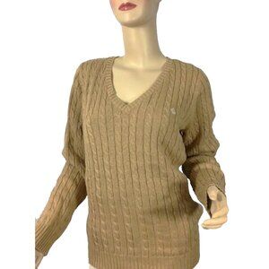NEW Lauren by Ralph Lauren Sweater!  Tan with Gold "LRL"  V Neck  Cable Knit